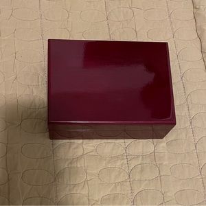 EUC Jewelry Box, Beautiful Burgundy Exterior, 5 slots mirror & open shelf inside